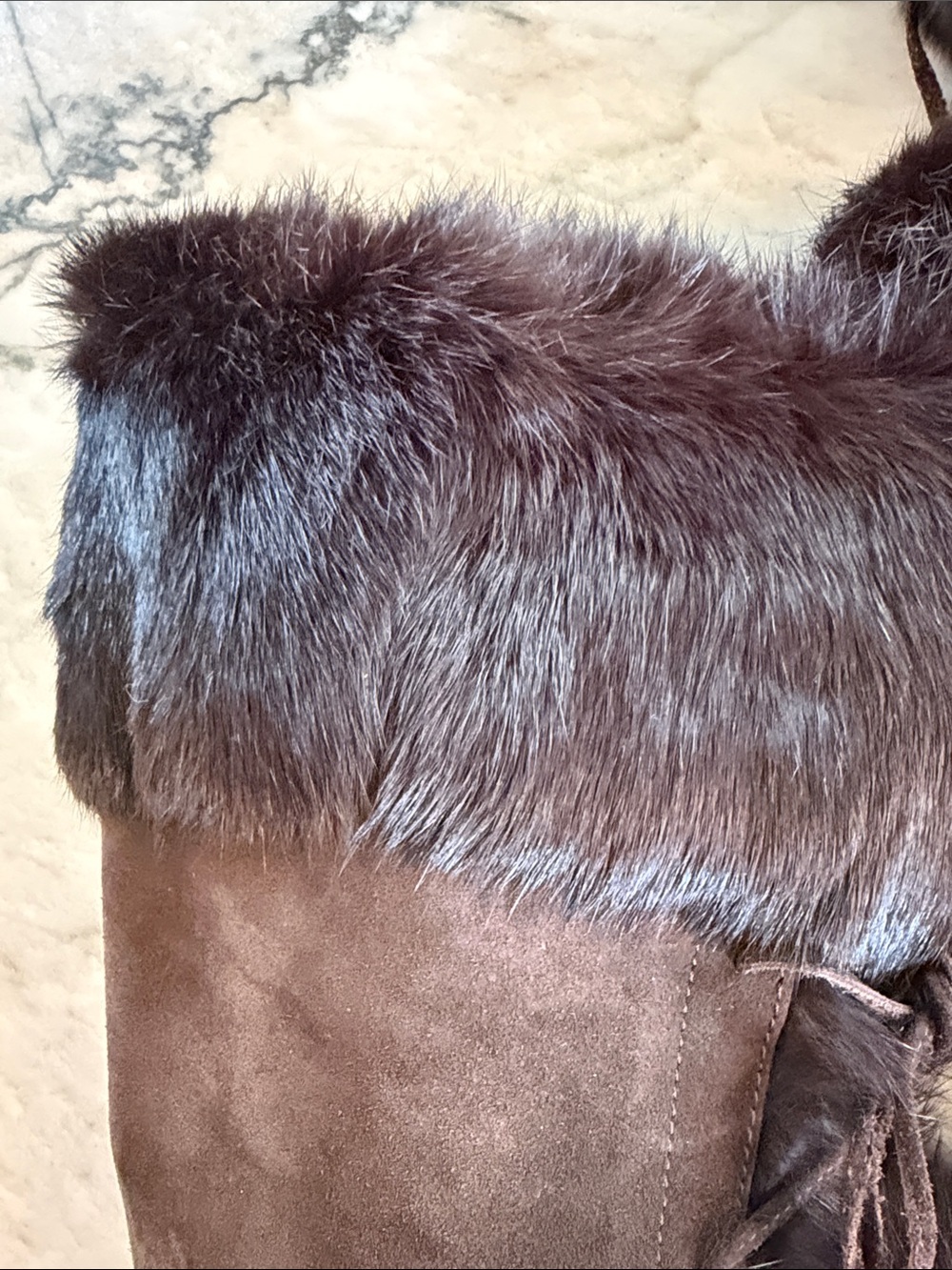 COACH Karita Dark Brown Suede & Genuine Rabbit Fur Knee-High Boots-Size 8.5 - Picture 10 of 11